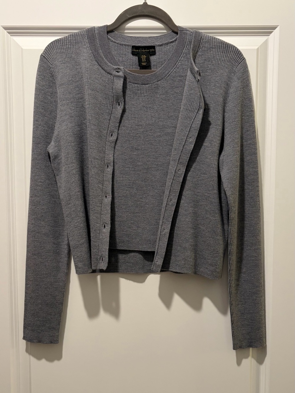 House of Harlow 1960 Gray Ribbed Crop Cardigan Set